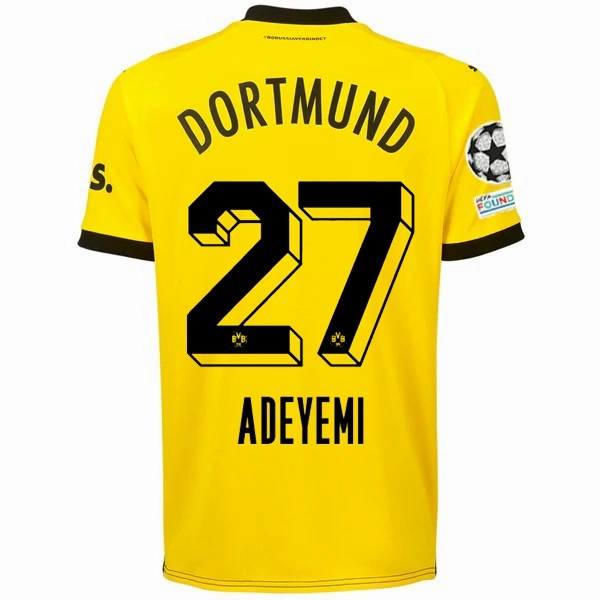 Puma Borussia Dortmund Karim Adeyemi Home Jersey w/ Champions League Patches 23/24 (Cyber Yellow/Puma Black) High Collar Design Open Weave