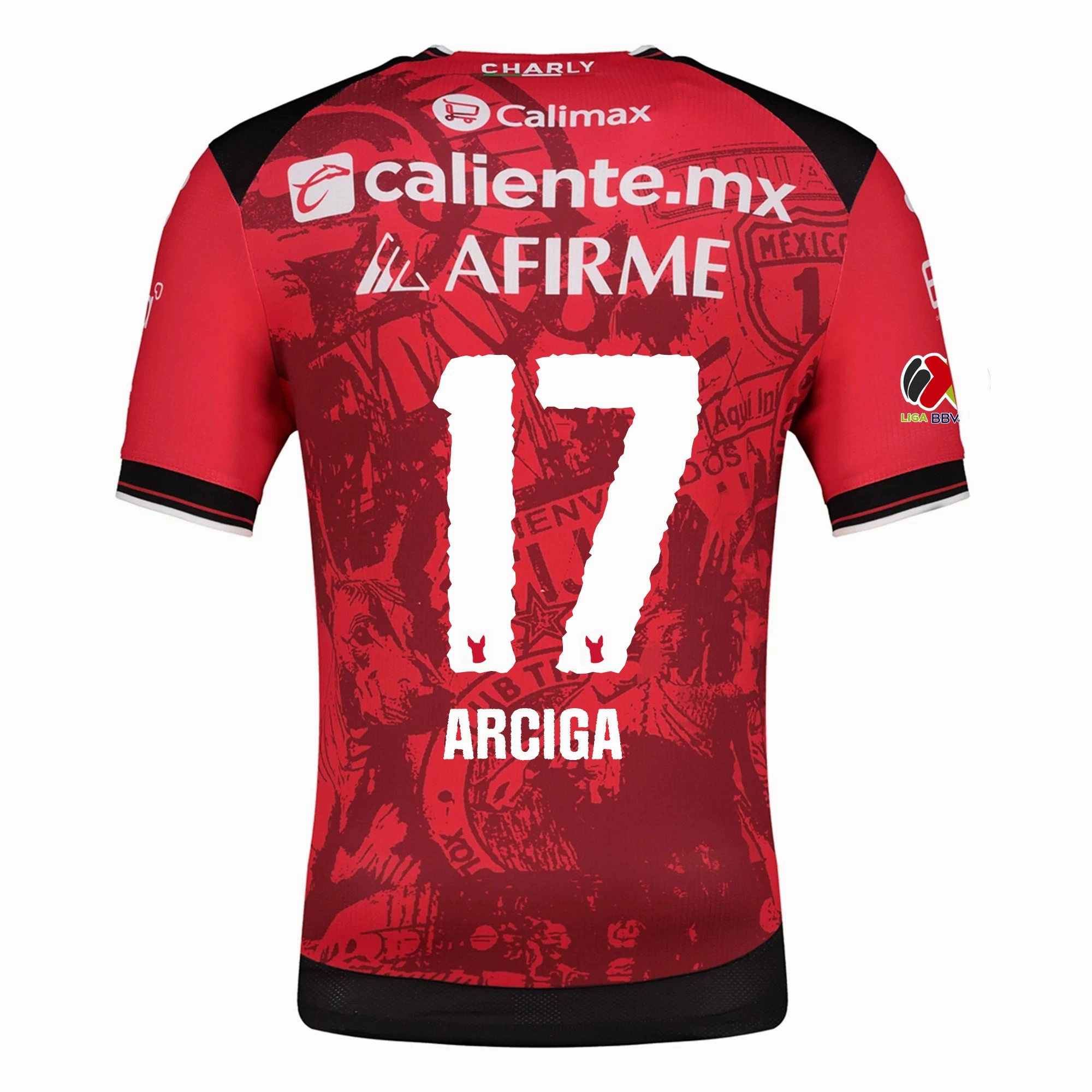 Charly Ramiro Arciga Men's Club Tijuana Xolos Home Jersey 25/26 w/ BBVA MX Patch (Red/Black) Ultra Smooth Flat Seams Smart Wear