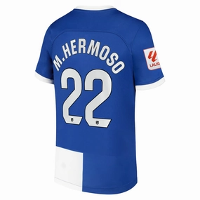 Nike Atletico Madrid Mario Hermoso Away Jersey w/ La Liga Patch 23/24 (Old Royal/White) Raglan sleeves Odor Resistant Fabric