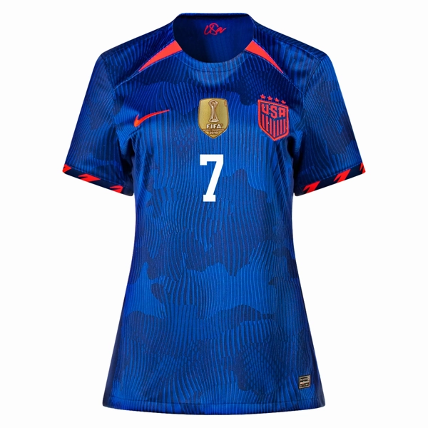 Nike Womens United States Ashley Hatch 4 Star Away Jersey 23/24 w/ 2019 World Cup Champion Patch (Hyper Royal/Loyal Blue) Soft touch finish Vented Panels