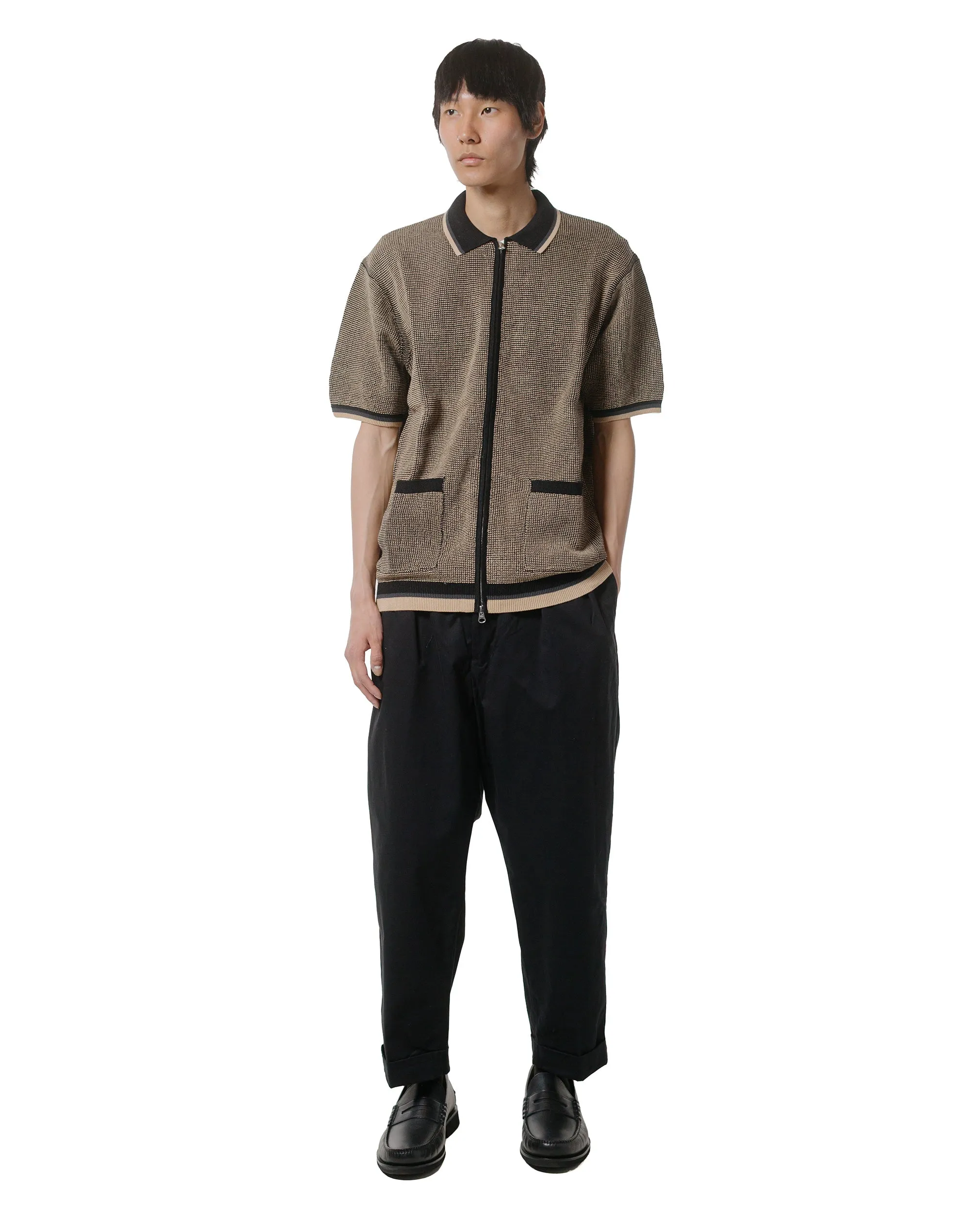 Beams Plus Zip Knit Polo Black Trendy Pattern Layered Look