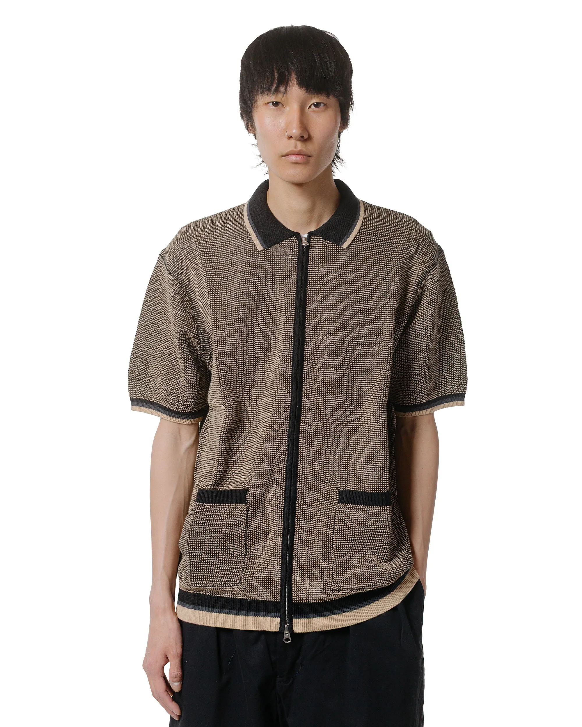 Fitted Shape wrinkle free Beams Plus Zip Knit Polo Black