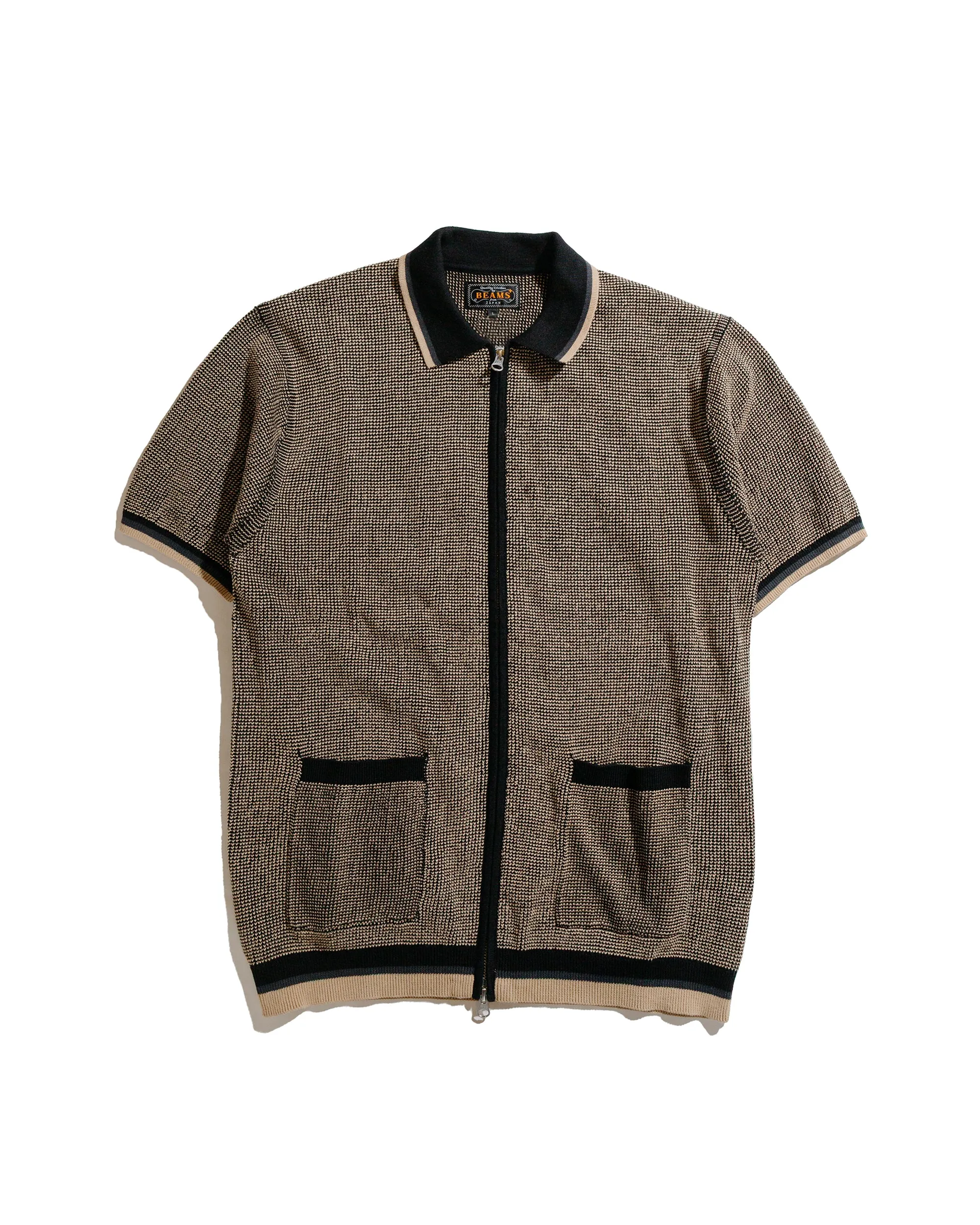 Roll-Up Sleeve Vibrant Colors Beams Plus Zip Knit Polo Black