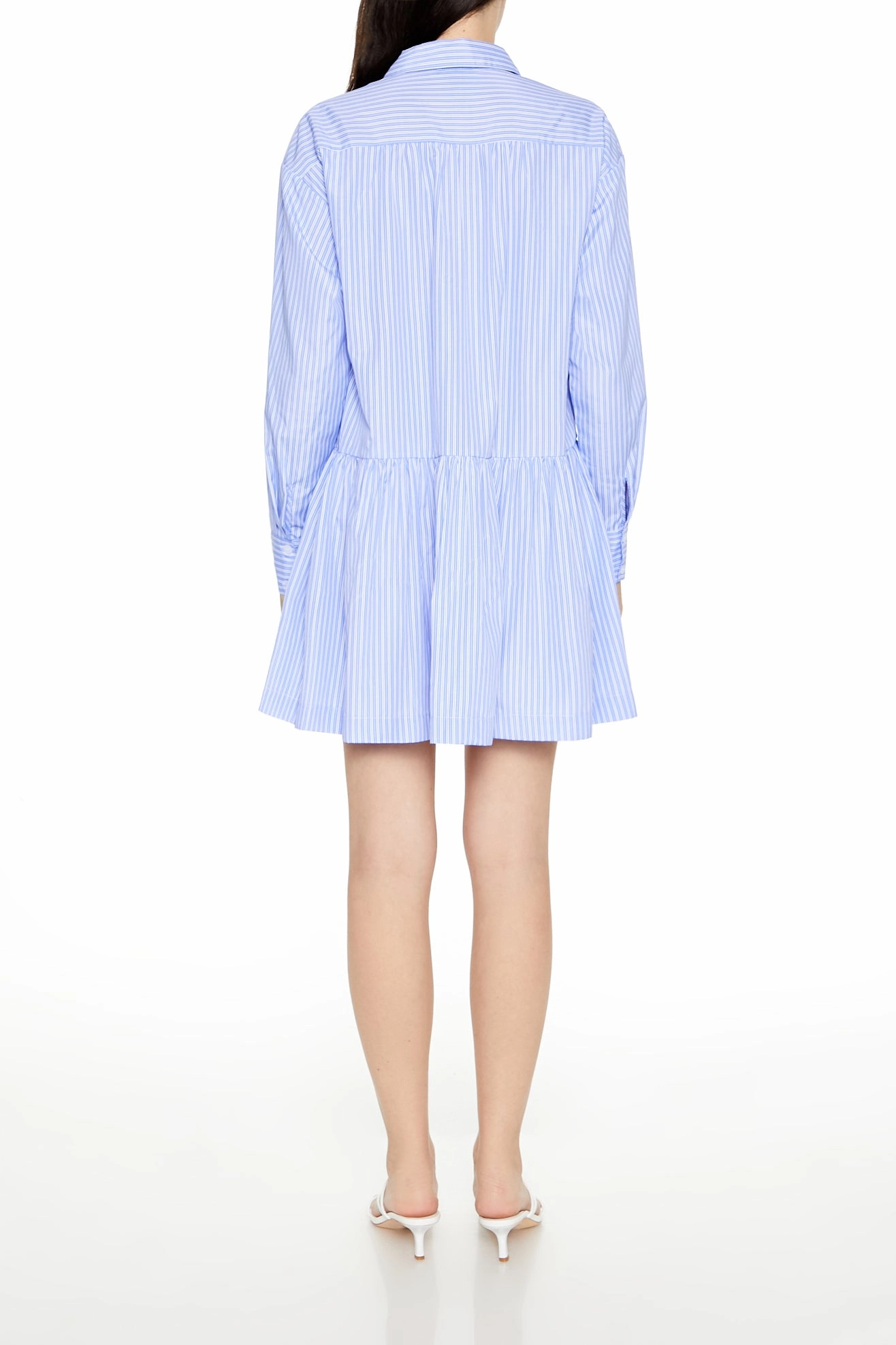 Striped Poplin Shirt Dress - Light Blue Floral Comfort