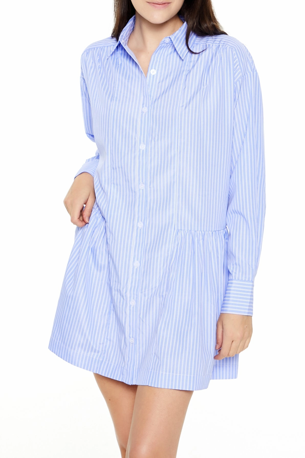 Striped Poplin Shirt Dress - Light Blue Pose Glow Timeless boho dress