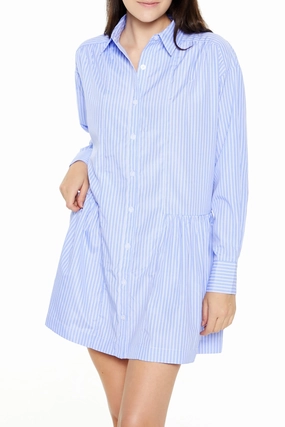 Striped Poplin Shirt Dress - Light Blue Pose Glow Timeless boho dress