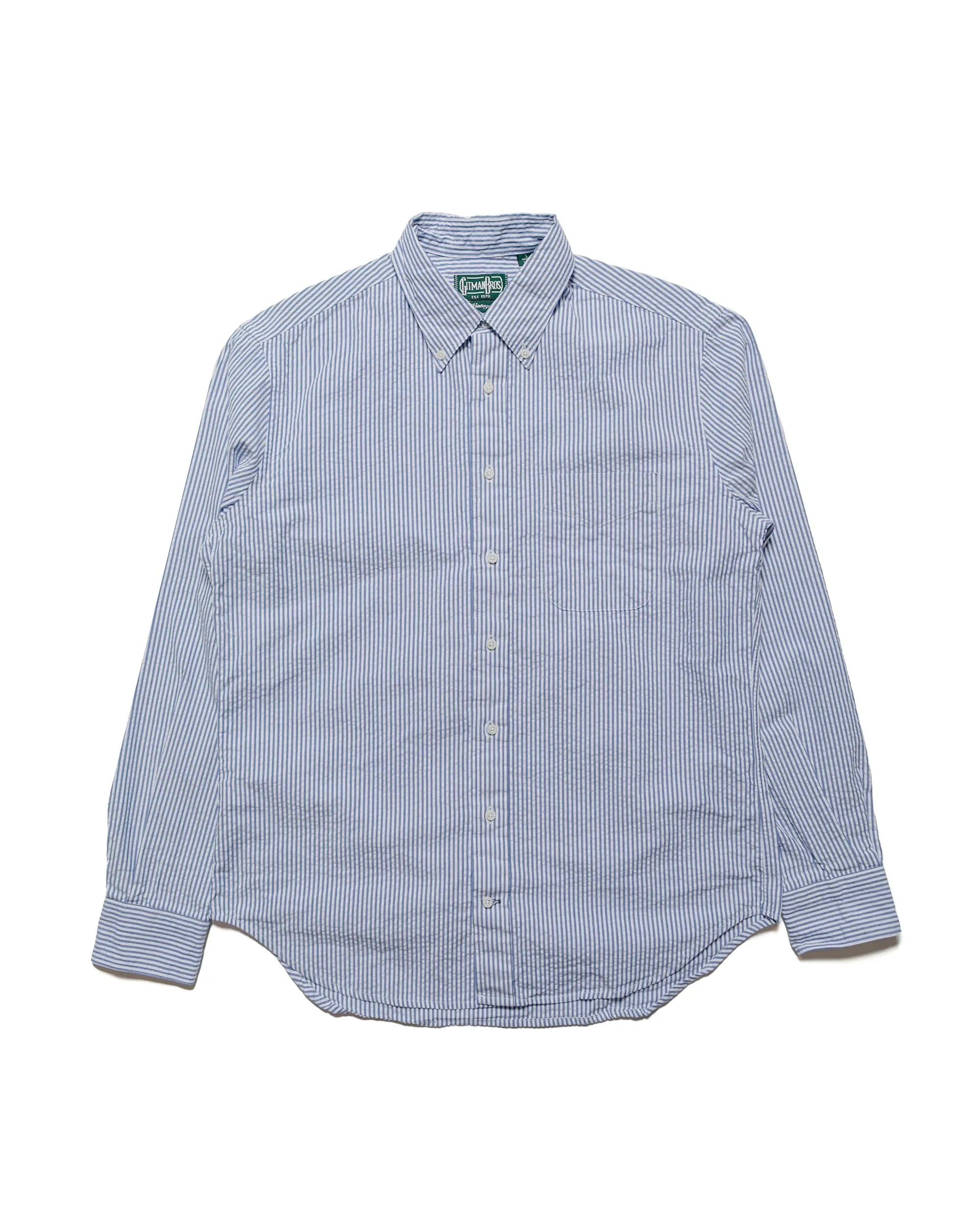 Gitman Vintage Bros. Blue Stripe Seersucker Shirt Flexible Knit family gathering