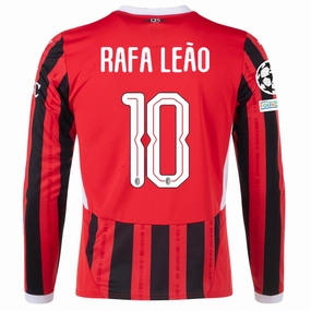 Taped Shoulder Seams Puma AC Milan Rafa Le?o Home Long Sleeve Jersey w/ Champions League Patches 24/25 (Red/Black)