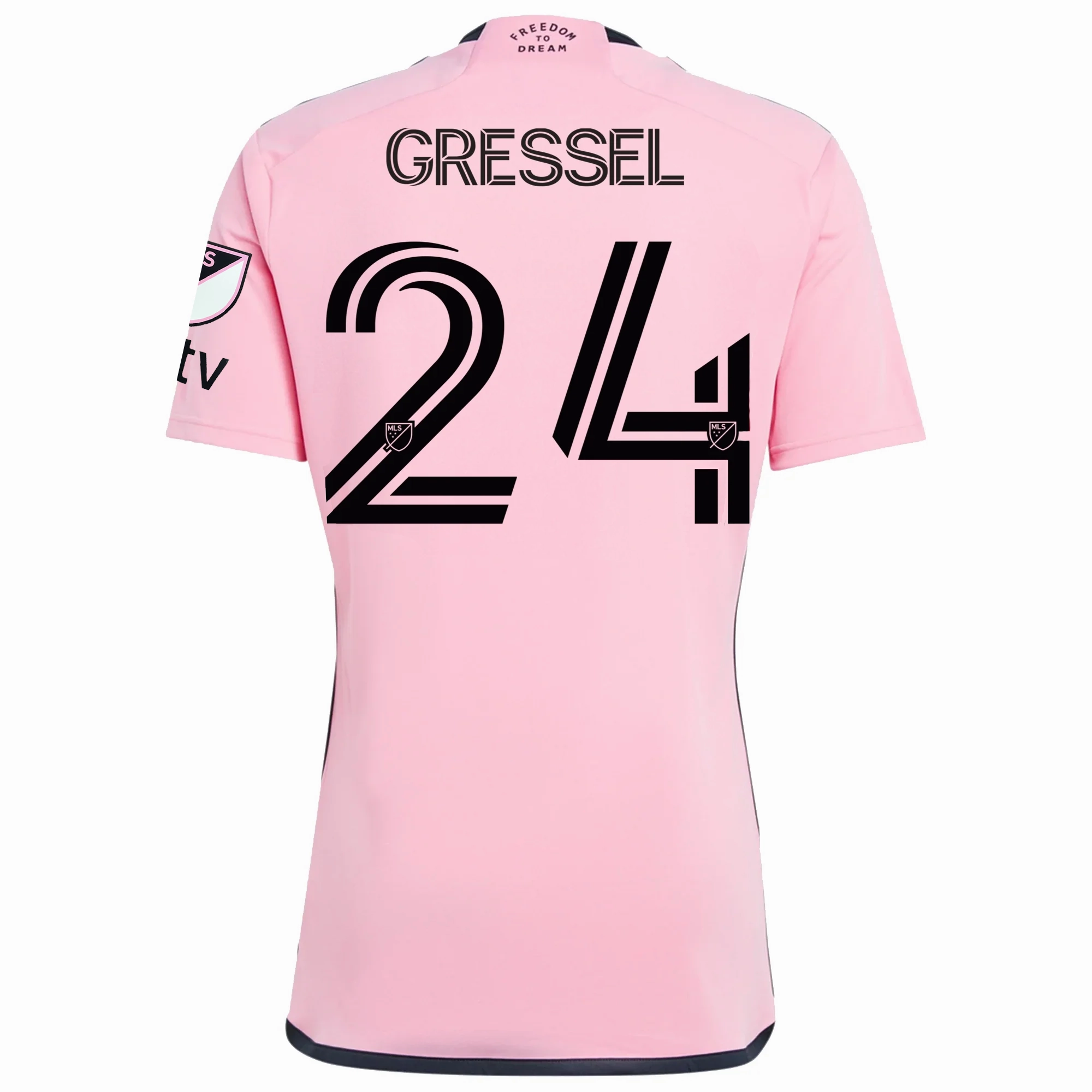 adidas Inter Miami Julian Gressel Royal Caribbean Home Jersey w/ MLS   Apple TV Patches 24/25 (Easy Pink) Body Movement Multi Directional Stretch