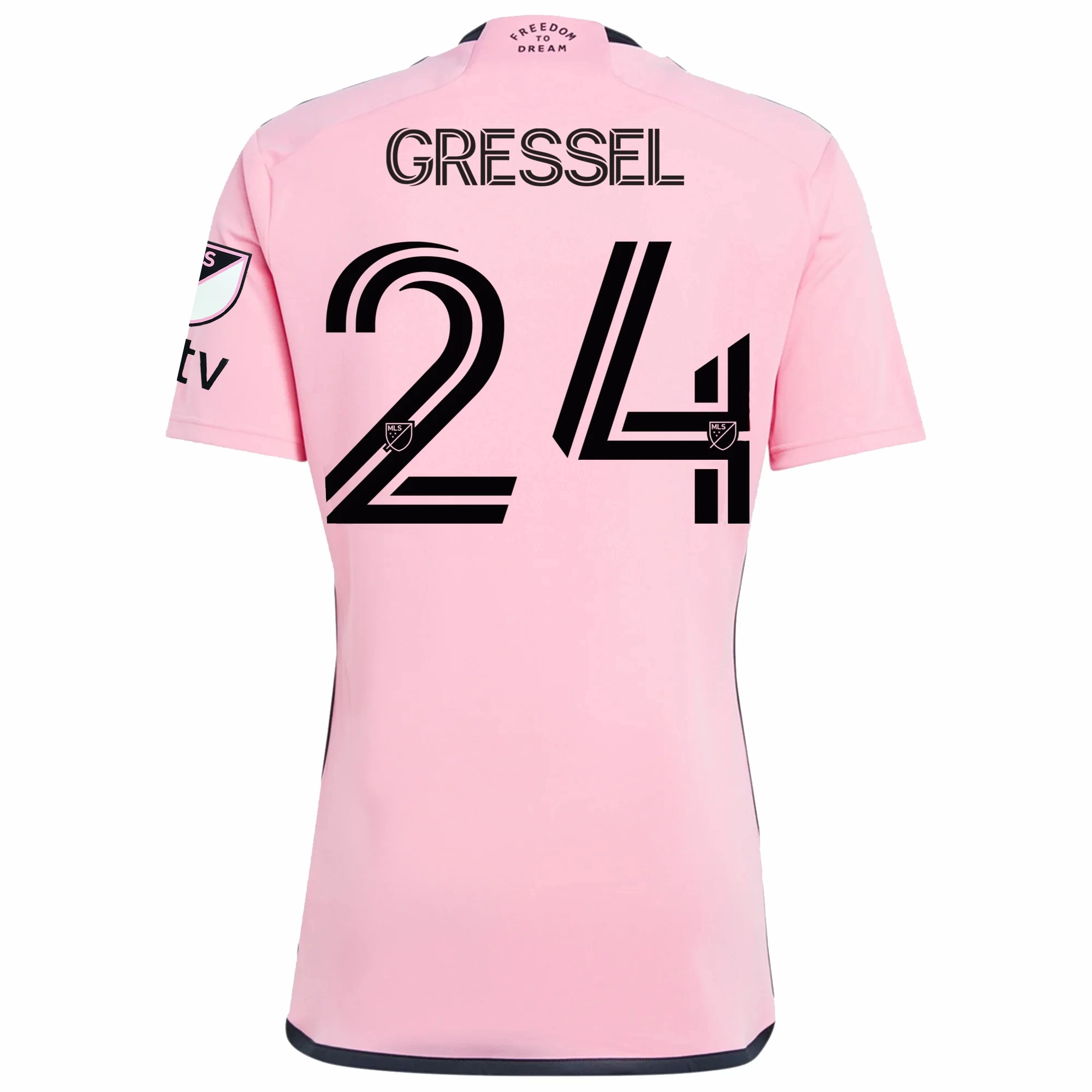 adidas Inter Miami Julian Gressel Royal Caribbean Home Jersey w/ MLS   Apple TV Patches 24/25 (Easy Pink) Thermoregulating Fabric Quick Movement