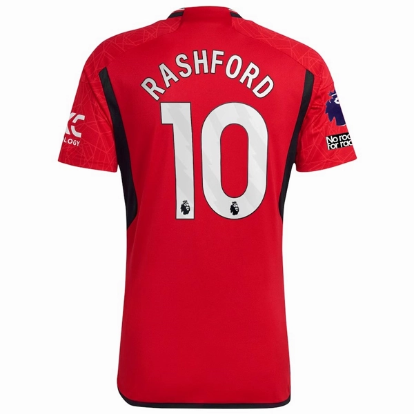 Stylish Outfit Soft Texture adidas Manchester United Marcus Rashford Home Jersey 23/24 w/ EPL   No Room For Racism Patches (Team College Red)