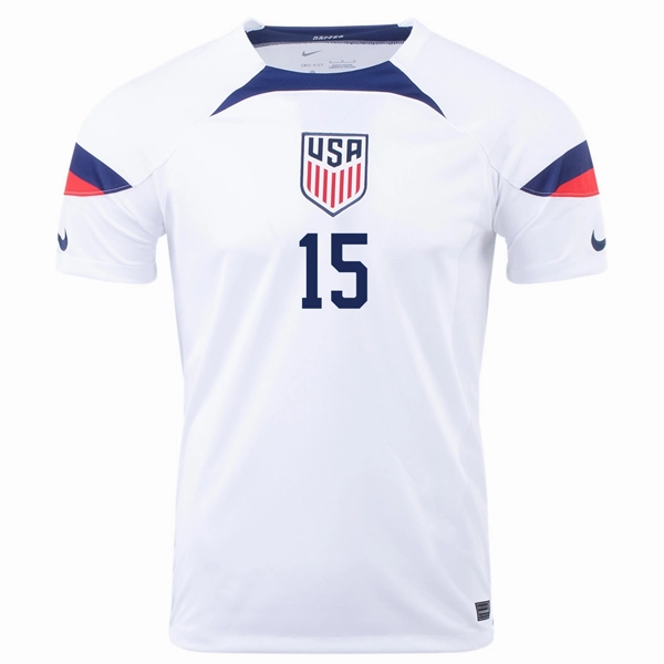 Nike United States Aaron Long Home Jersey 22/23 (White/Loyal Blue) Relaxed Silhouette Interlock Knit Structure