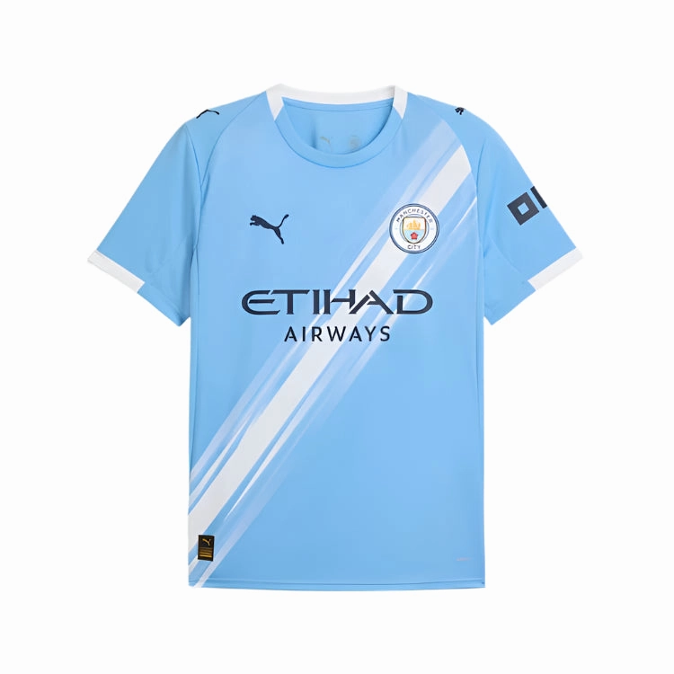 Ribbed Hem Detail Puma Abdukodir Khusanov Manchester City Home Jersey 25/26 w/ EPL   Sponsor Patch (Team Light Blue/Puma White)