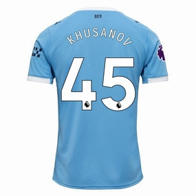 Puma Abdukodir Khusanov Manchester City Home Jersey 25/26 w/ EPL   Sponsor Patch (Team Light Blue/Puma White) Moisture wicking Raglan Sleeve Design