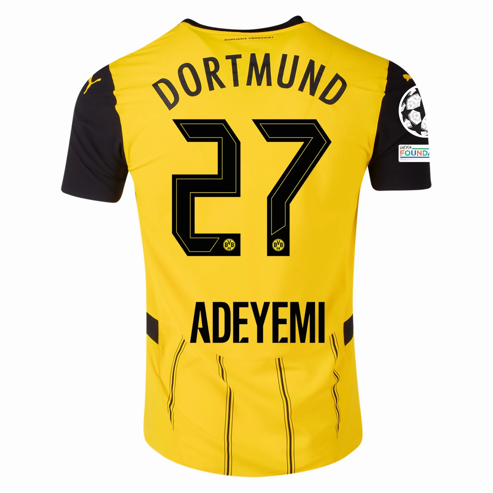 UV protection coating Puma Borussia Dortmund Karim Adeyemi Home Jersey w/ Champions League Patches 24/25 (Faster Yellow/Puma Black)