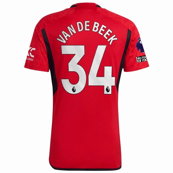 adidas Manchester United Donny van de Beek Home Jersey 23/24 w/ EPL   No Room For Racism Patches (Team College Red) gear up Multi Directional Breathability