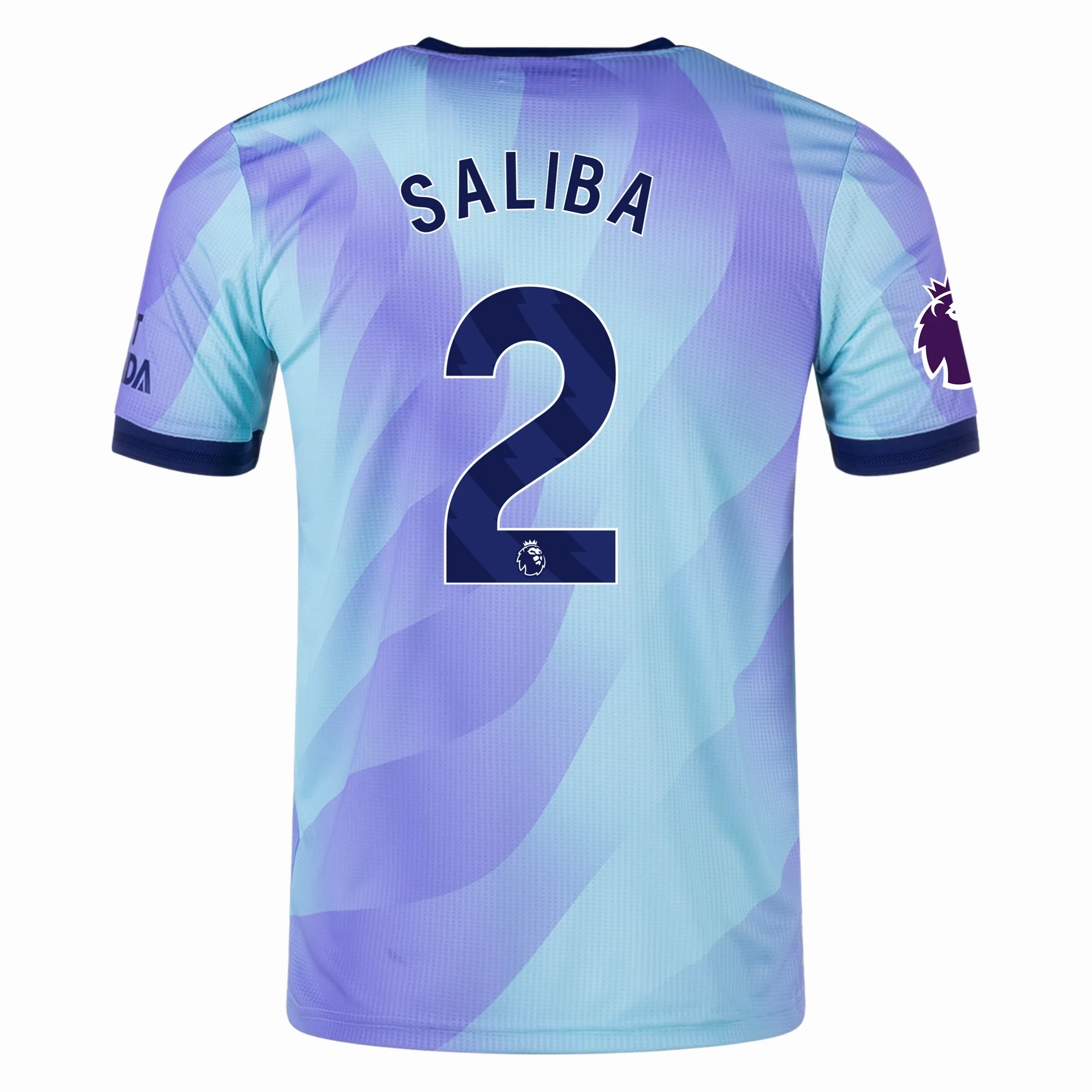 Sublimated Design Reflective Safety Detailing adidas Arsenal Authentic William Saliba Third Jersey w/ EPL Patch 24/25 (Clear Aqua/Light Flash Purple)