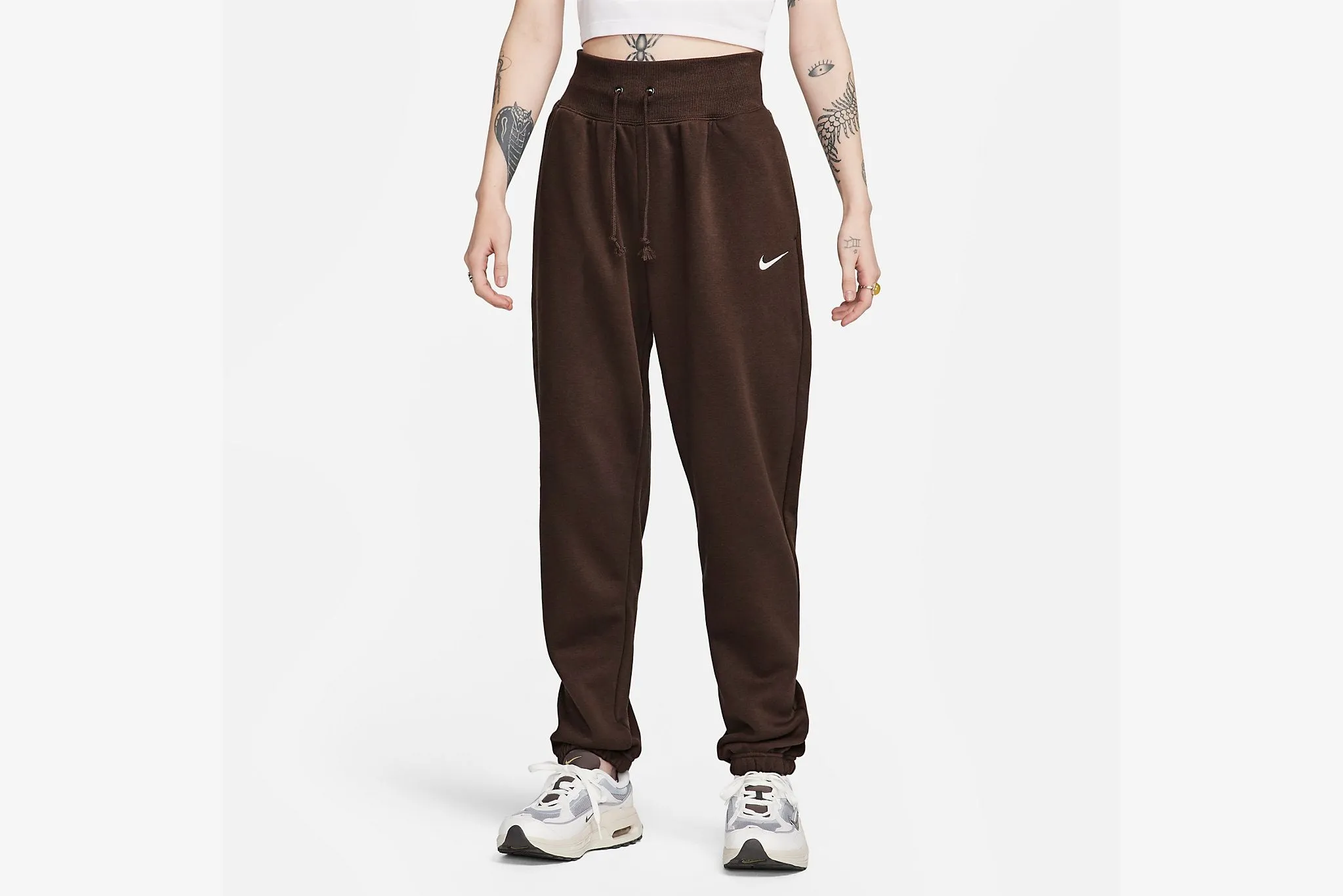 Nike "Sportswear Phoenix Fleece High-Waisted Oversized Sweatpants " W -Baroque Brown/Sail ReinforcedHems Sequin Glow