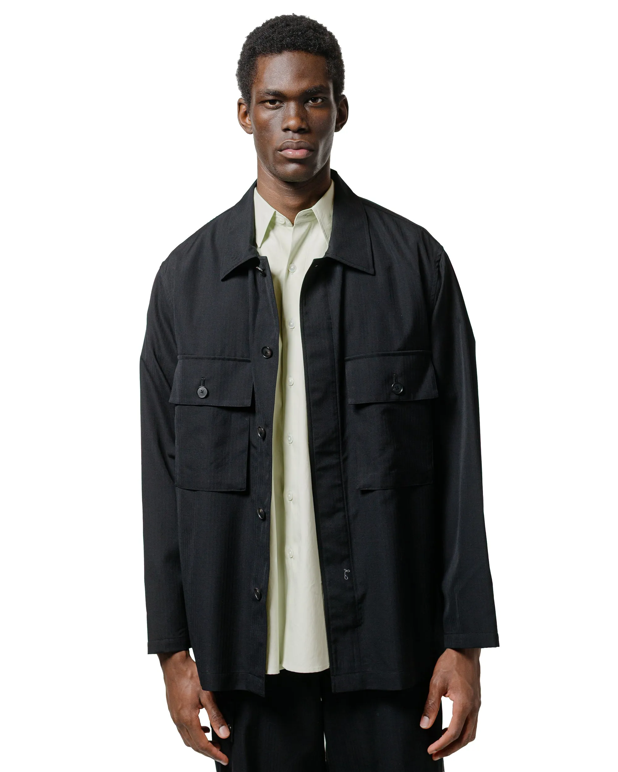 Auralee Wool Herringbone Over Shirt Black Casual Sophistication