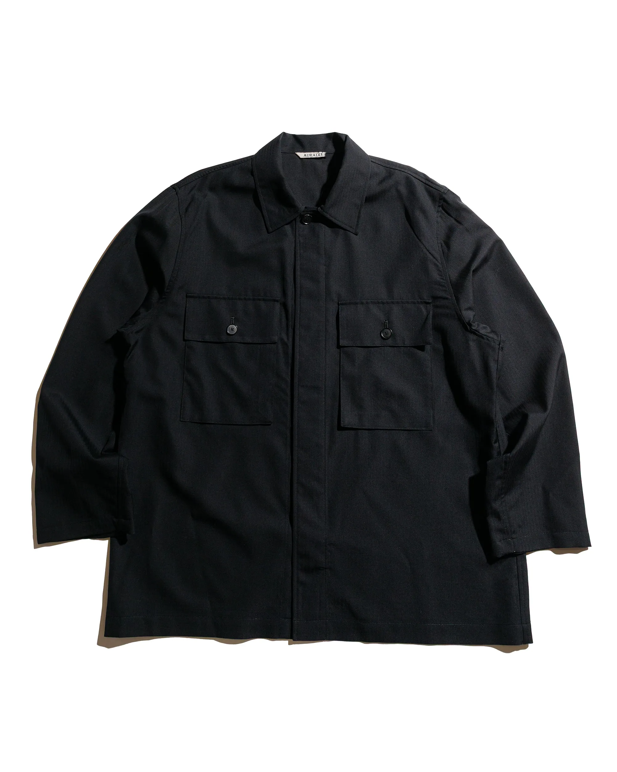 Luxurious Feel Auralee Wool Herringbone Over Shirt Black