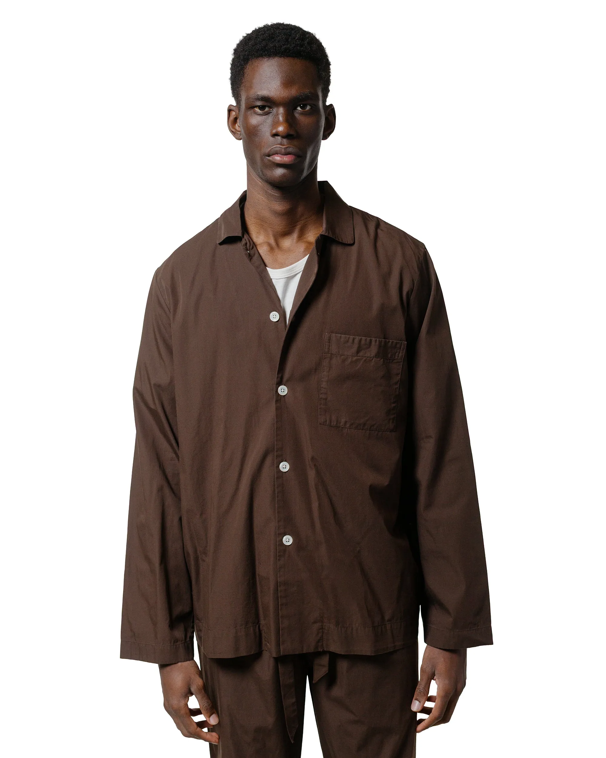 Non Irritating Tags Fashion Forward Tekla Poplin Pyjama Shirt Coffee