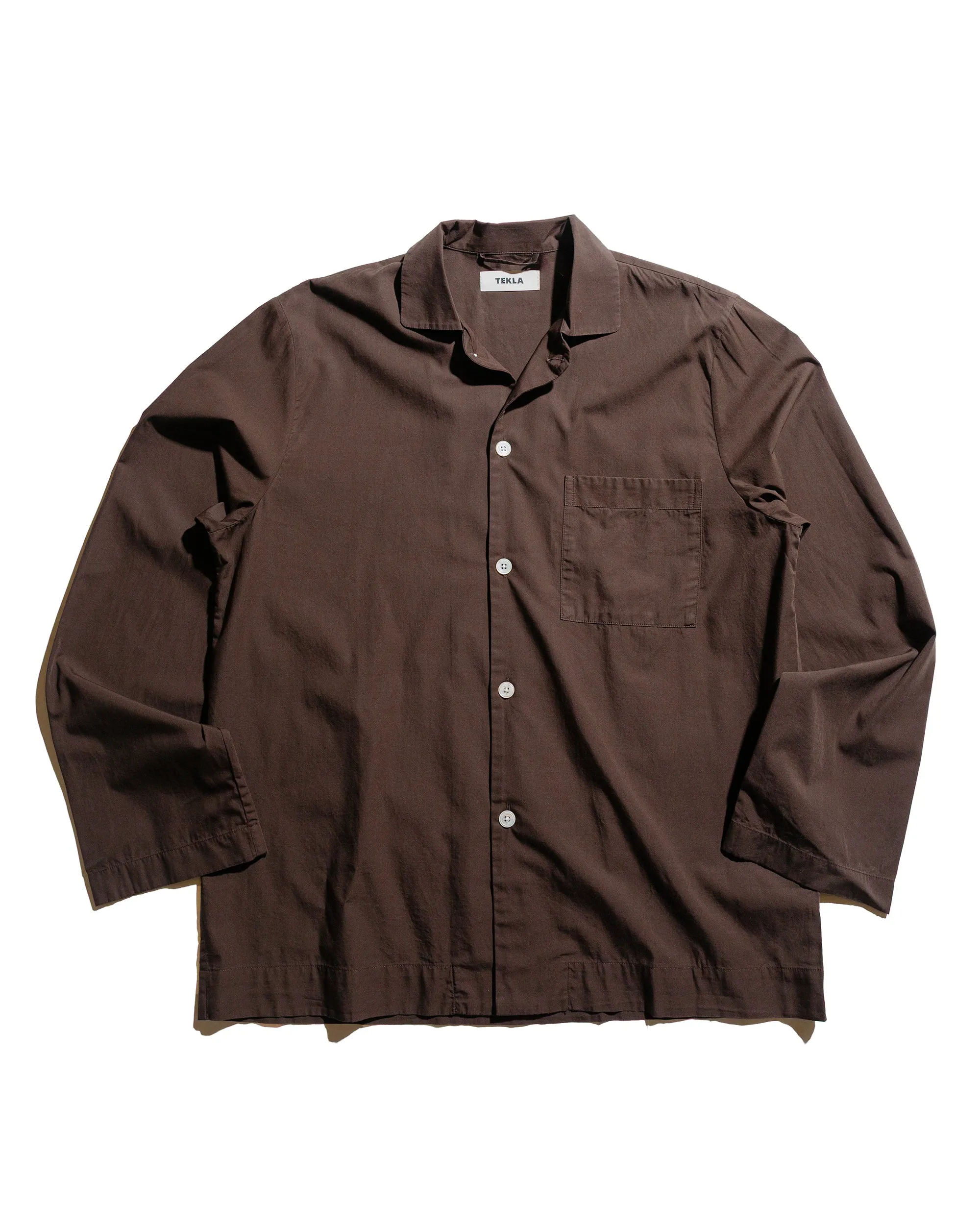 Tekla Poplin Pyjama Shirt Coffee Pocket Detail Affordable Luxury