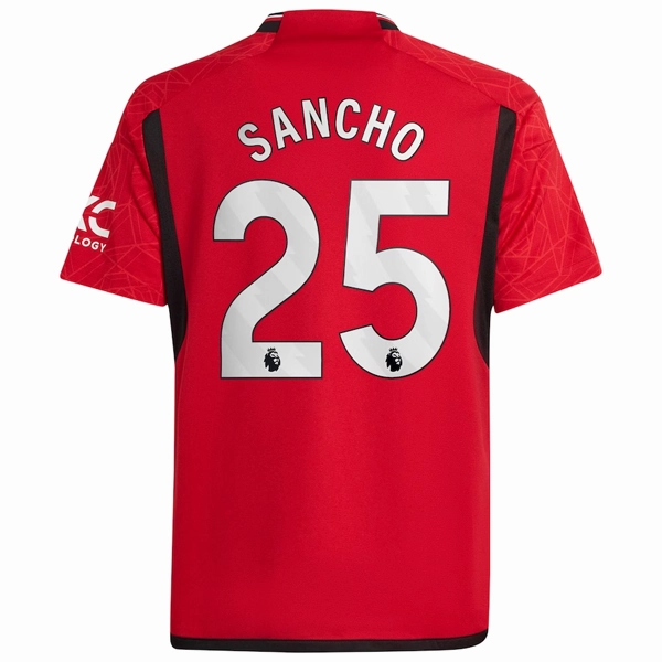 adidas Youth Manchester United Jadon Sancho Home Jersey 23/24 (Team College Red) Slim Silhouette Layer Base