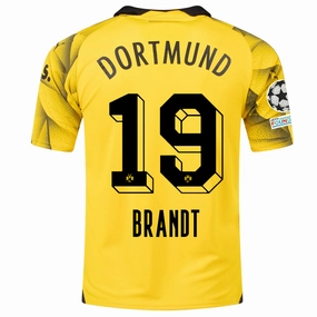 Puma Mens Borussia Dortmund Julian Brandt Third Jersey w/ Champions League Patches 23/24 (Cyber Yellow/Puma Black) Multipurpose Sports Gear Laser Cut Vents