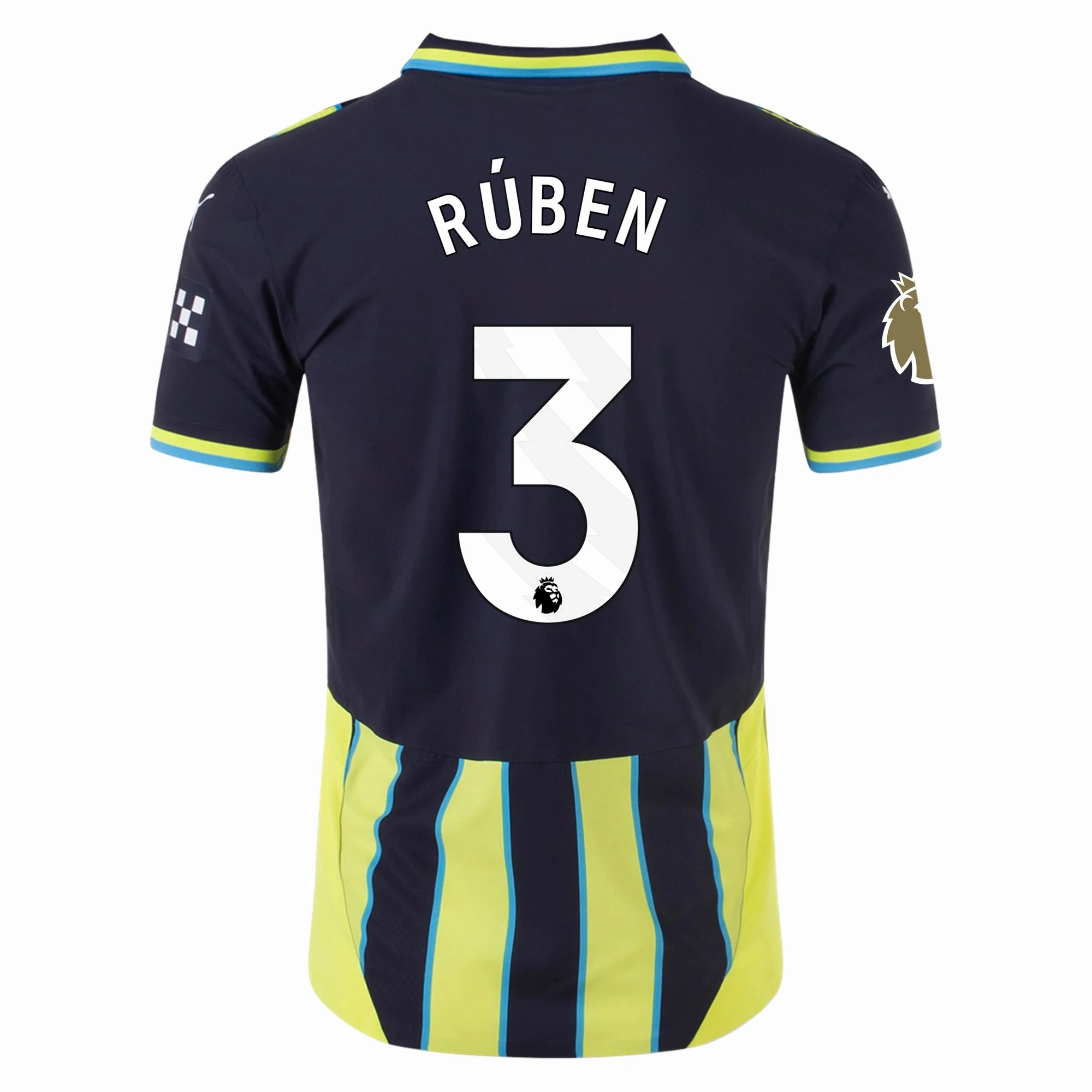 Slub Yarn Texture Sport Clip Compatible Puma Manchester City Authentic R??ben Dias Away Jersey w/ EPL   Club World Cup Patch 24/25 (New Navy/Yellow Glow)