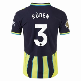 Slub Yarn Texture Sport Clip Compatible Puma Manchester City Authentic R??ben Dias Away Jersey w/ EPL   Club World Cup Patch 24/25 (New Navy/Yellow Glow)