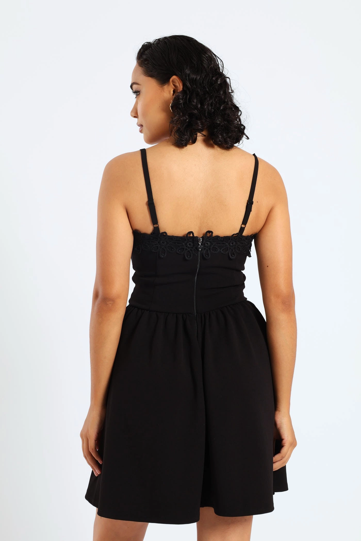 Asymmetric Ruffle Skirt & Crochet Mini Dress - Black Stream Cut