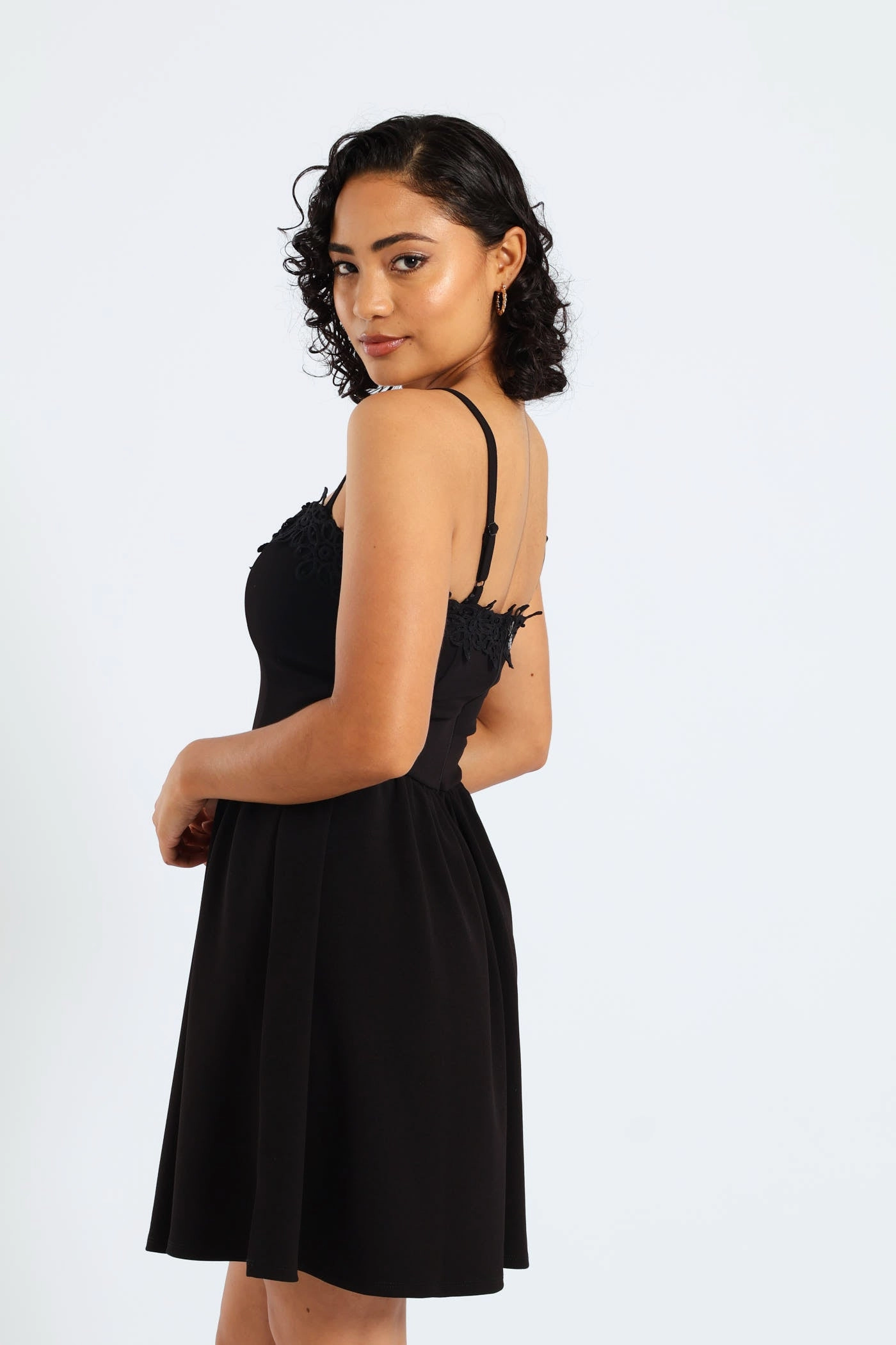 Asymmetric Ruffle Skirt & Crochet Mini Dress - Black Calm Silhouette