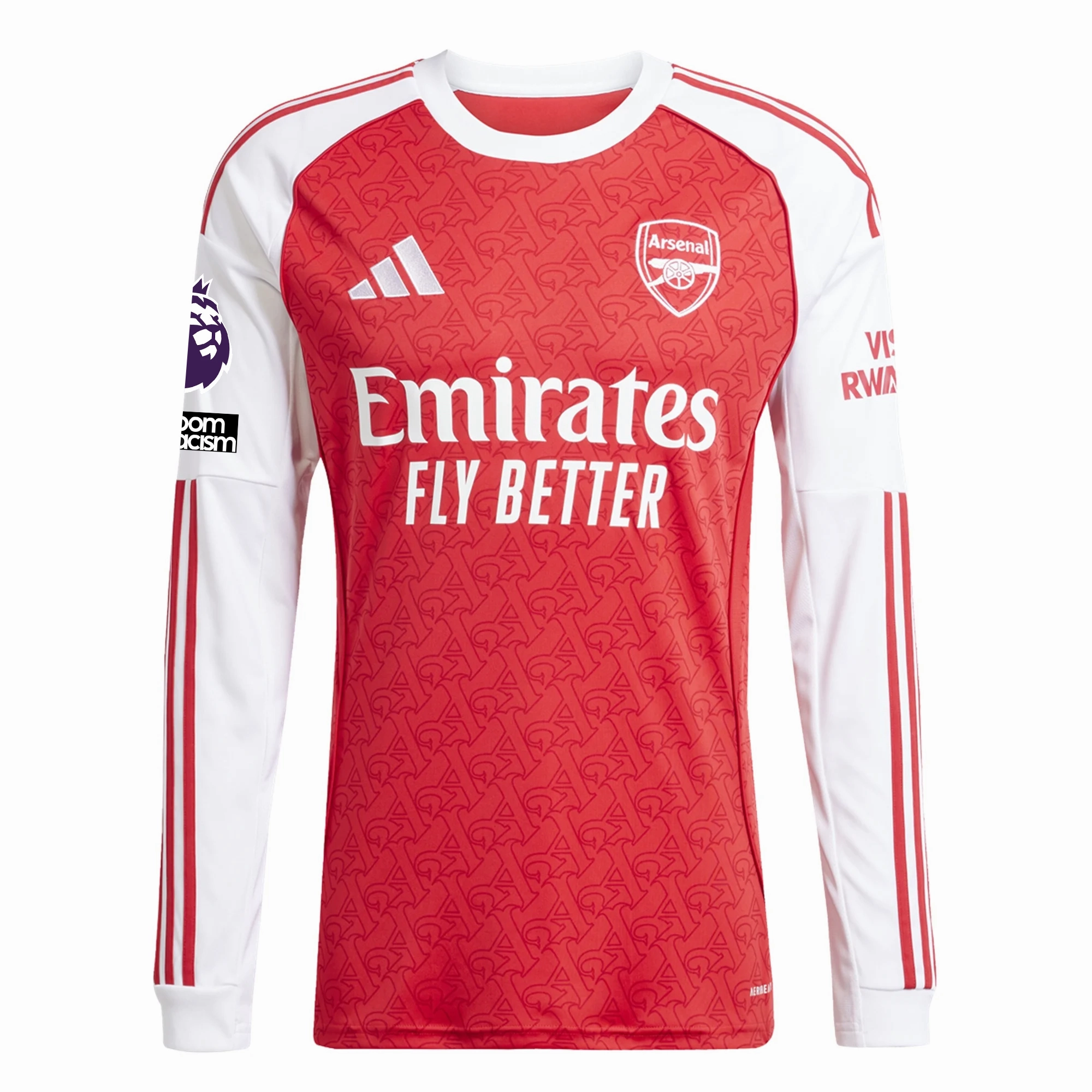 adidas Arsenal Long Sleeve Home Jersey w/ EPL   No Room For Racism Patches 25/26 (Better Scarlet/White) Non Irritating Fabric Smooth Flatlock Stitching