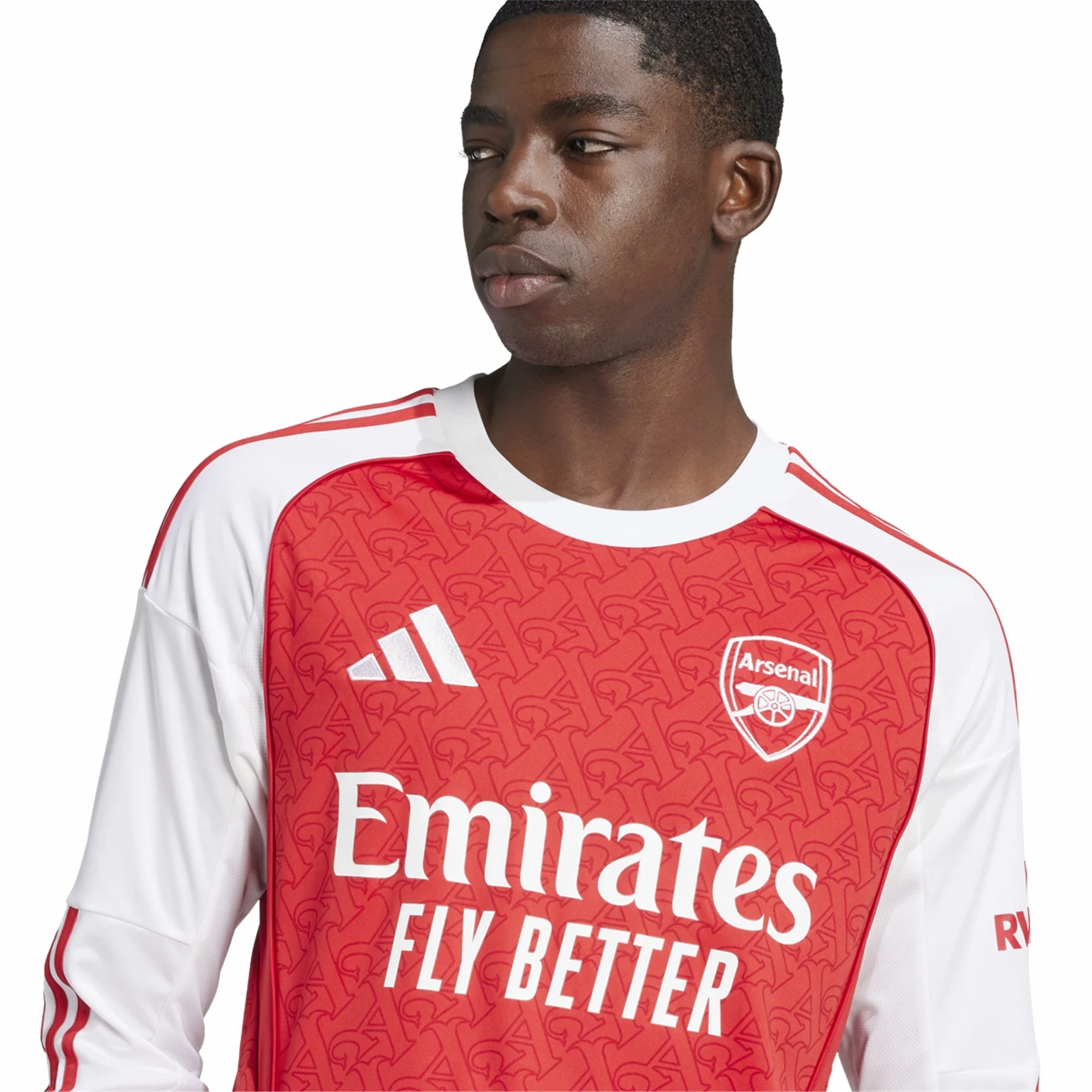 adidas Arsenal Long Sleeve Home Jersey w/ EPL   No Room For Racism Patches 25/26 (Better Scarlet/White) Temperature Regulating Technology Eco Friendly Material
