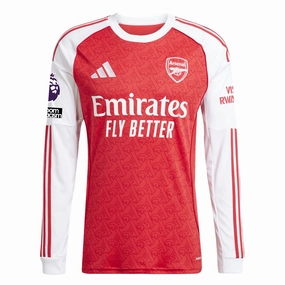 adidas Arsenal Long Sleeve Home Jersey w/ EPL   No Room For Racism Patches 25/26 (Better Scarlet/White) Non Irritating Fabric Smooth Flatlock Stitching