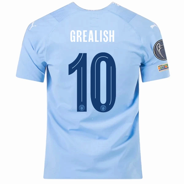 Core Comfort Puma Manchester City Authentic Jack Grealish Home Jersey w/ Champions League   Club World Cup Patches 23/24 (Team Light Blue/Puma White)