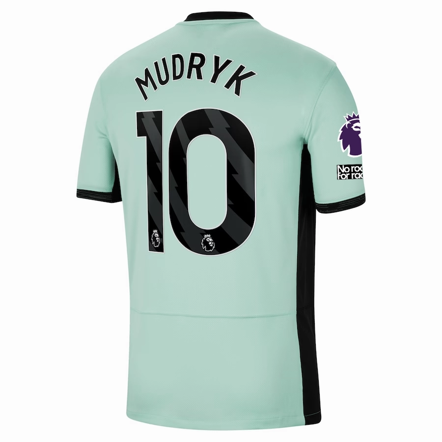 Rapid Evaporation Build Gripped Hem Technology Nike Chelsea Mudryk Third Jersey w/ EPL   No Room For Racism Patches 23/24 (Mint Foam/Black)