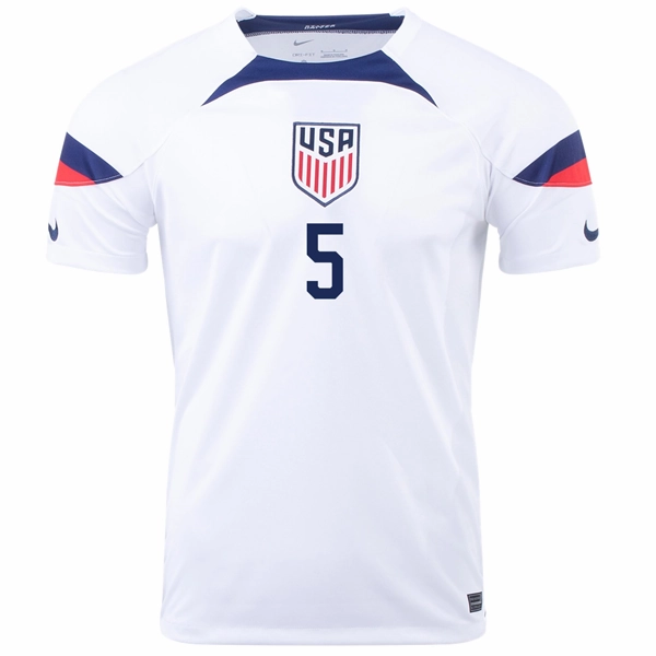 Nike United States Antonee Robinson Home Jersey 22/23 (White/Loyal Blue) Quick Adapt Fibers Thermal Barrier Interlock