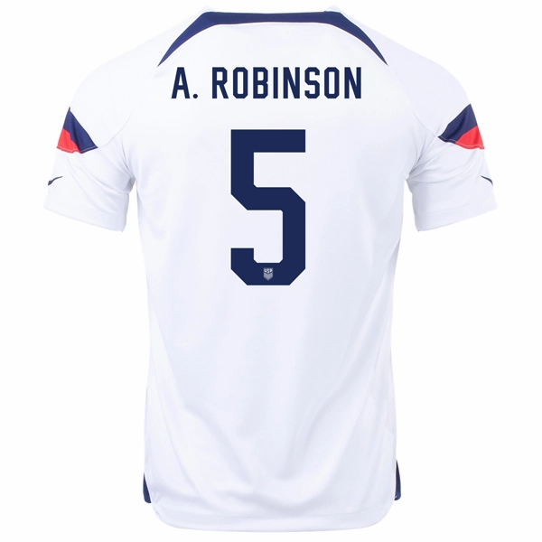 Nike United States Antonee Robinson Home Jersey 22/23 (White/Loyal Blue) Friction Free Hemline Design Abrasion Resistant Finish