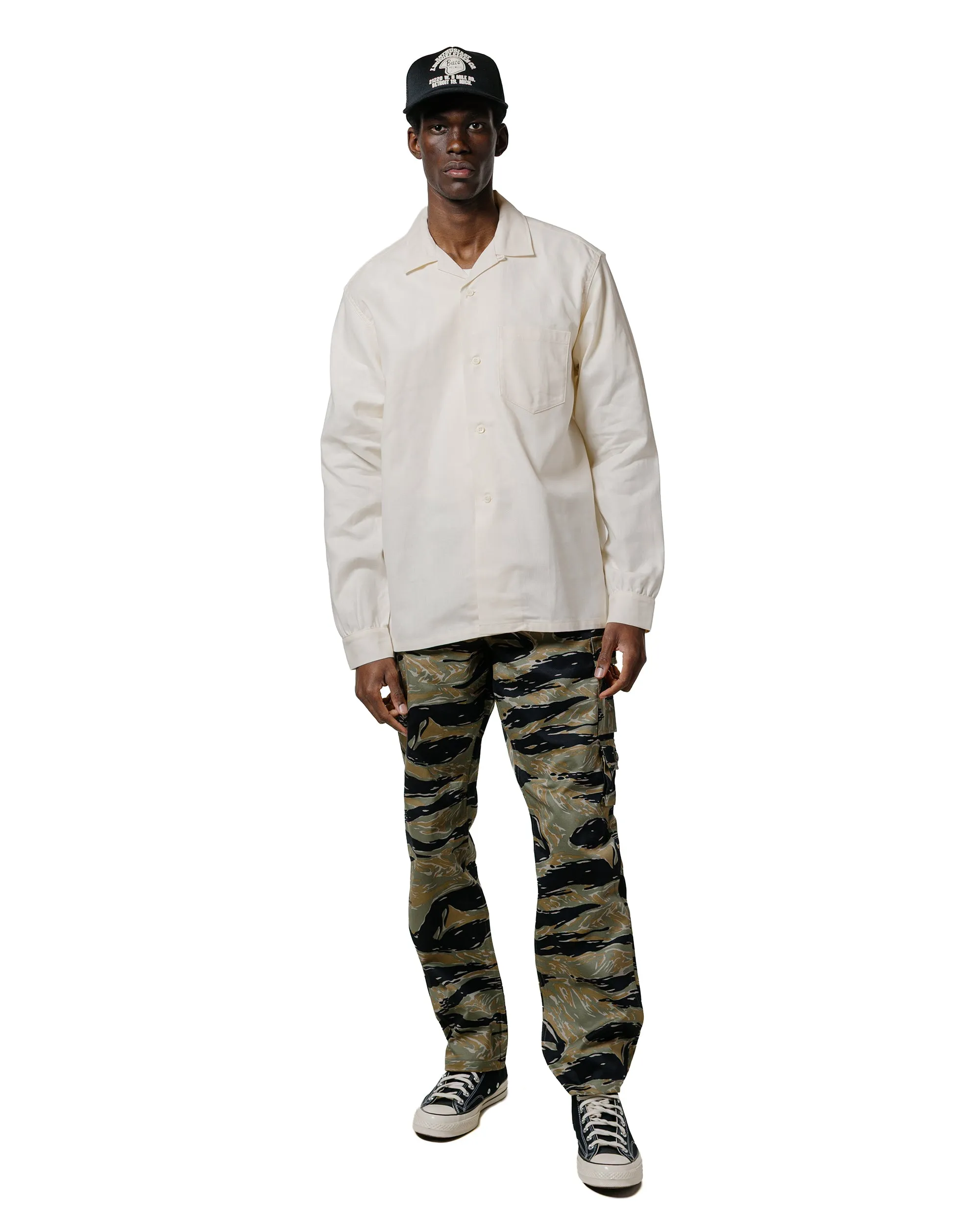 The Real McCoy's MS25010 Joe McCoy Panama Shirt L/S Milk Double Needle Hemming Resort Wear