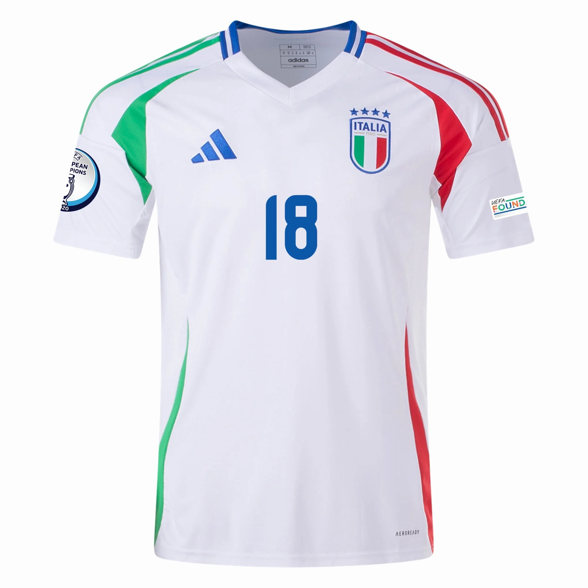 adidas Italy Nicol?? Barella Away Jersey w/ Euro 2024 Patches 24/25 (Blue) High Flexibility Quick Release Tag