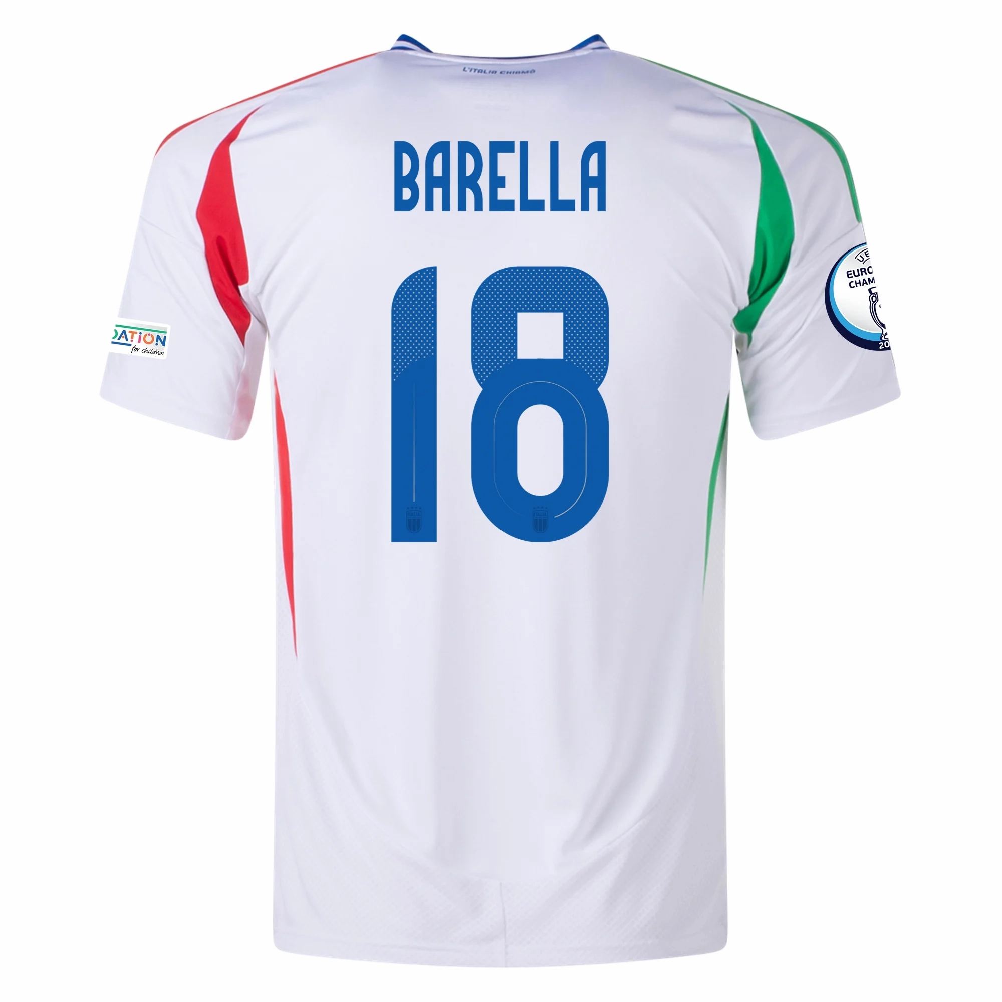 adidas Italy Nicol?? Barella Away Jersey w/ Euro 2024 Patches 24/25 (Blue) Full Zip Option Microfiber Performance Blend