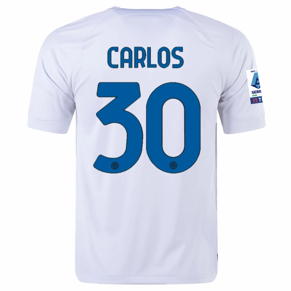 Nike Inter Milan Carlos Away Jersey w/ Series A   Copa Italia Patches 23/24 (White/Lyon Blue) Hyper Fit Thermoregulating Technology