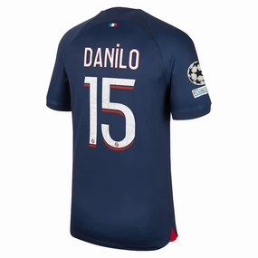 Nike Paris Saint-Germain Danilo Pereira Home Jersey w/ Champions League Patches 23/24 (Midnight Navy) Total Ease Soft Inner Lining