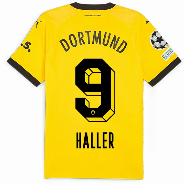 Smooth Zone Paneling Stretchable Ribbed Collar Puma Borussia Dortmund Authentic Sebastian Haller Home Jersey w/ Champions League Patches 23/24 (Cyber Yellow/Puma Black)