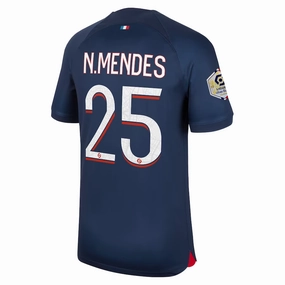 Movement Ready Hyper Breathable Nike Paris Saint-Germain Nuno Mendes Home Jersey w/ Ligue 1 Champions Patch 23/24 (Midnight Navy)