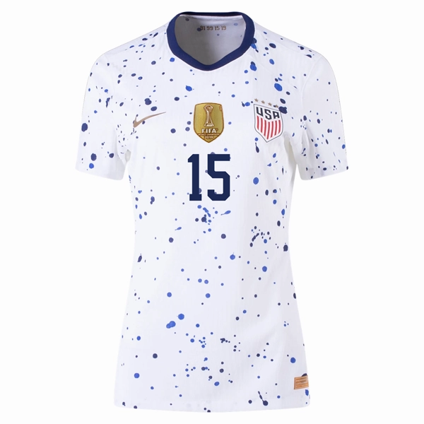Nike Womens United States Megan Rapinoe 4 Star Authentic Match Home Jersey 23/24 w/ 2019 World Cup Champions Patch (White/Loyal Blue) Zero Chafe Technology Friction Free