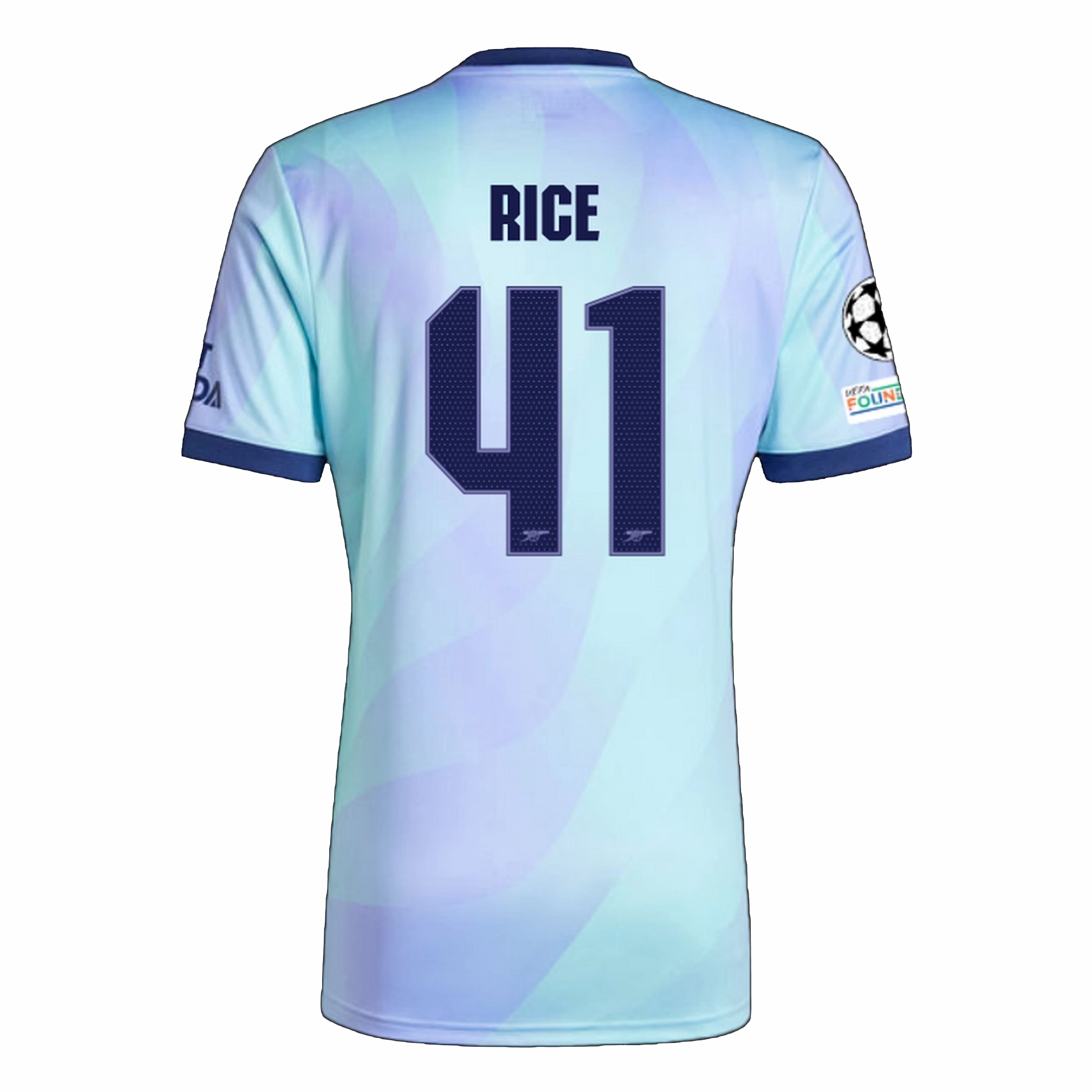 Quick Change adidas Arsenal Declan Rice Third Jersey w/ Champions League Patches 24/25 (Clear Aqua/Light Flash Purple)