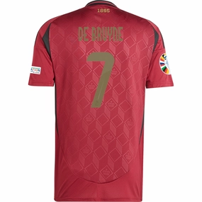 adidas Belgium Kevin De Bruyne Home Jersey w/ Euro 2024 Patches 24/25 (Burgundy) Reflective Safety Trim