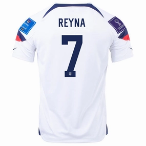 Breathable knit Nike United States Gio Reyna Home Jersey 22/23 w/ World Cup 2022 Patches (White/Loyal Blue)